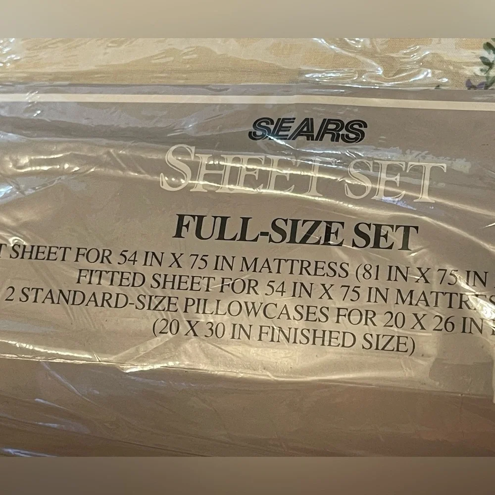 🆕Sears Full-Size Sheet Set beige with‎ Purple Floral cottage core 1980s double